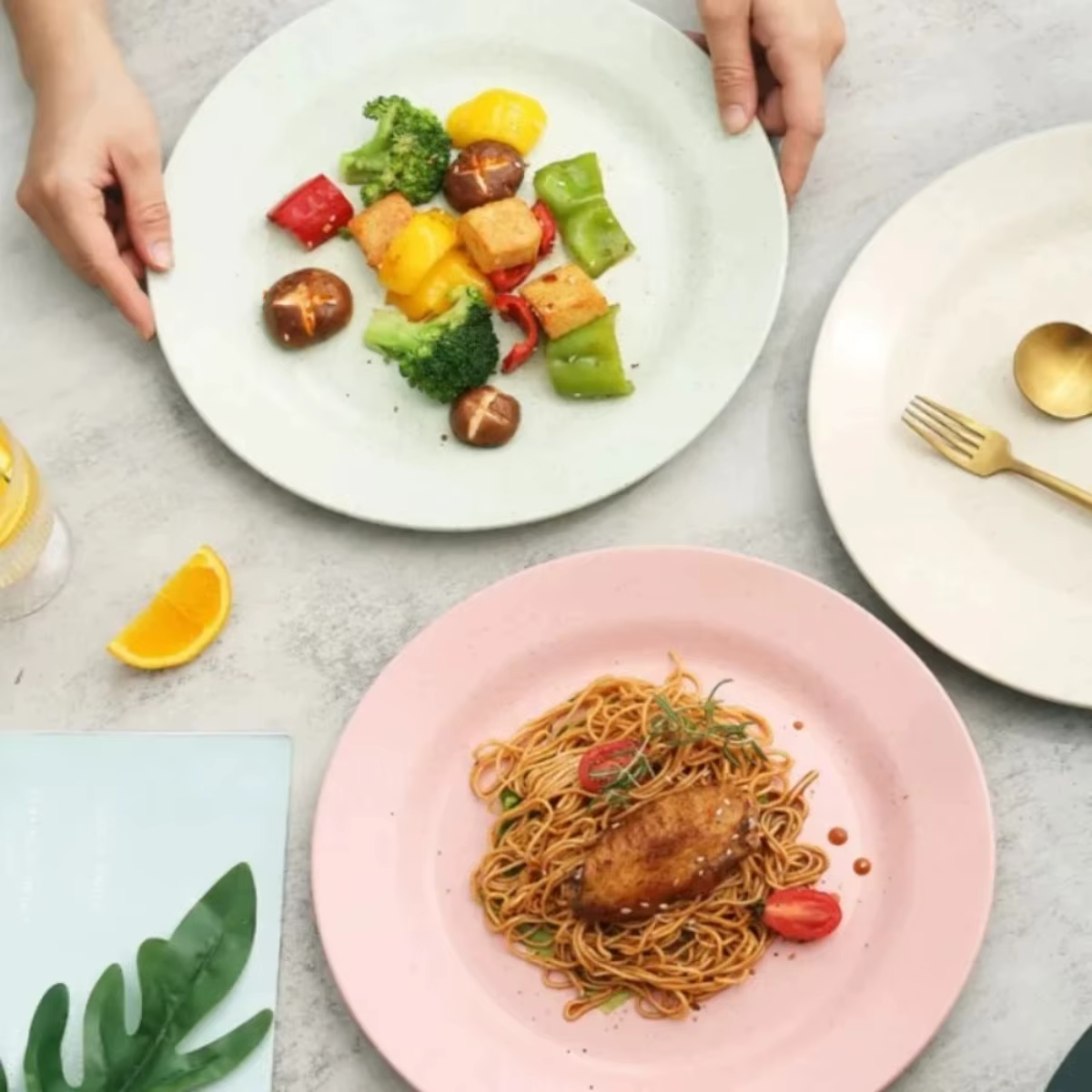 Lightweight Round Dinner Plates Reusable Unbreakable Steak Pizza Fruit