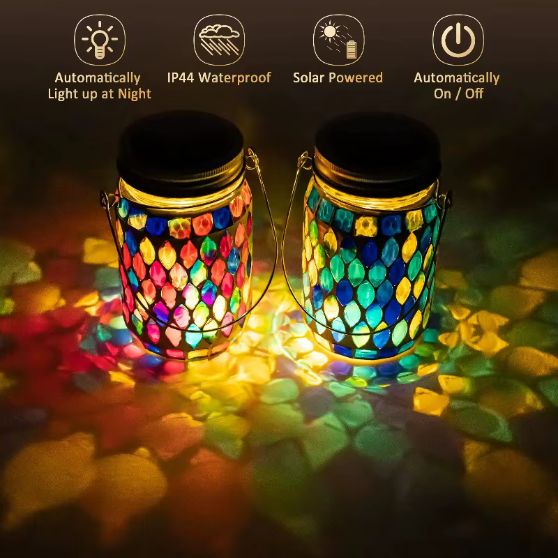 Lampe suspendue solaire en mosaïque, étanche, en verre, adaptée aux intérieurs et extérieurs, jardins, terrasses, fêtes, cours, balcons
