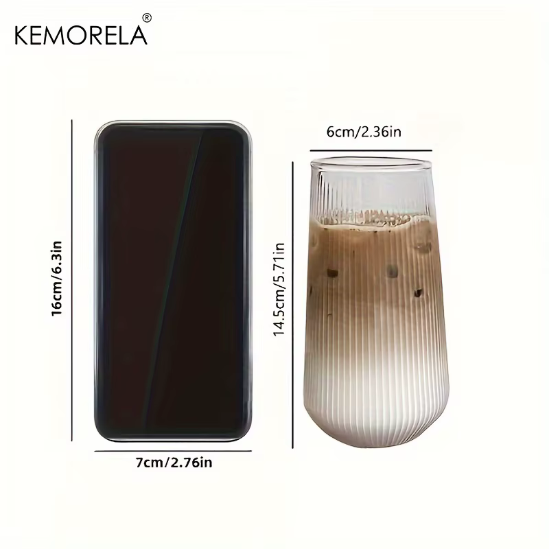 EllMORELA-Tasse en Verre Transparente à Rayures Verticales avec Couvercle