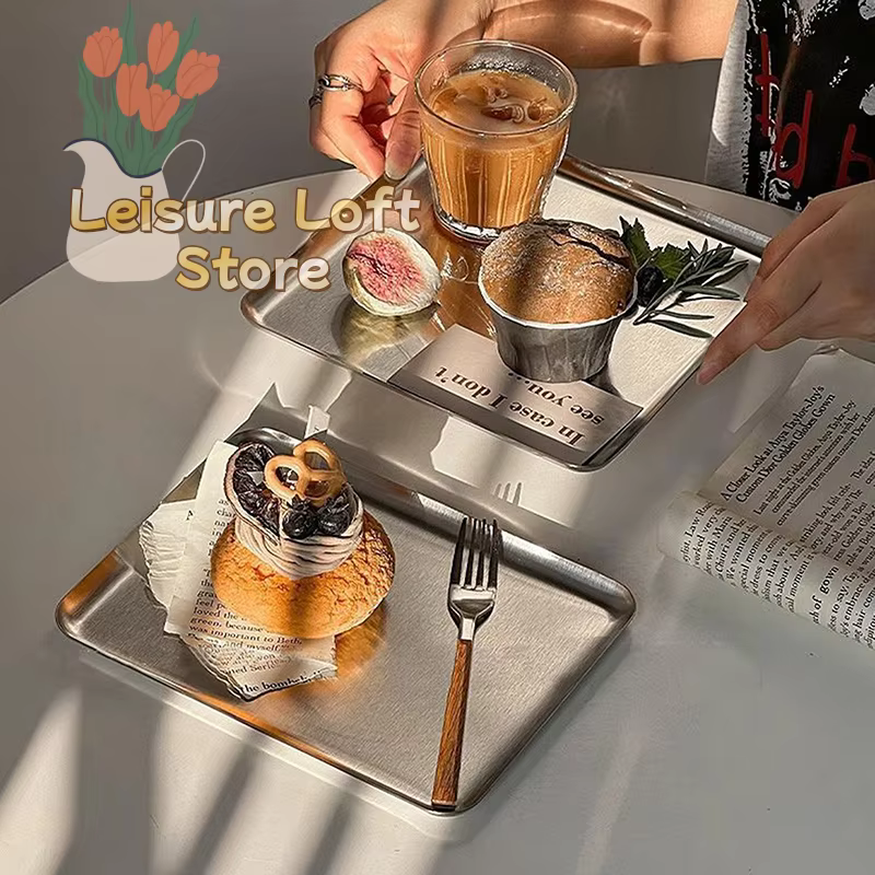 Plateau de service rectangulaire moderne en acier inoxydable – Idéal pour gâteaux et collations – Sublime le design de votre table à manger pour la maison ou le café