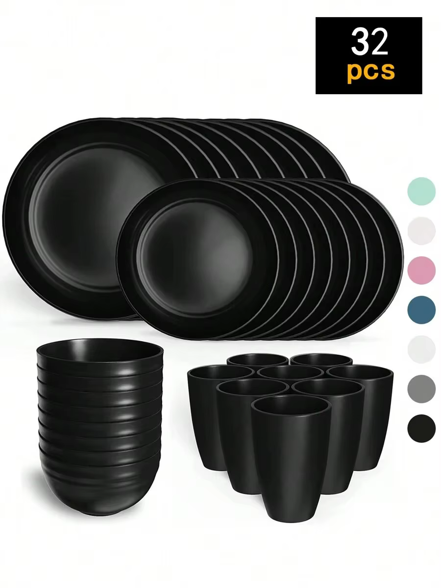 Ensemble de vaisselle en plastique réutilisable 4/16/24 pièces