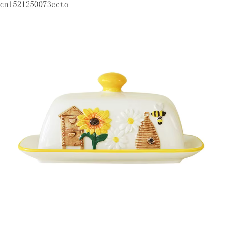 Plat à beurre en céramique plat à Dessert Snack gâteau assiette plats créatif abeille tournesol beurre assiette décoration de la maison vaisselle en céramique