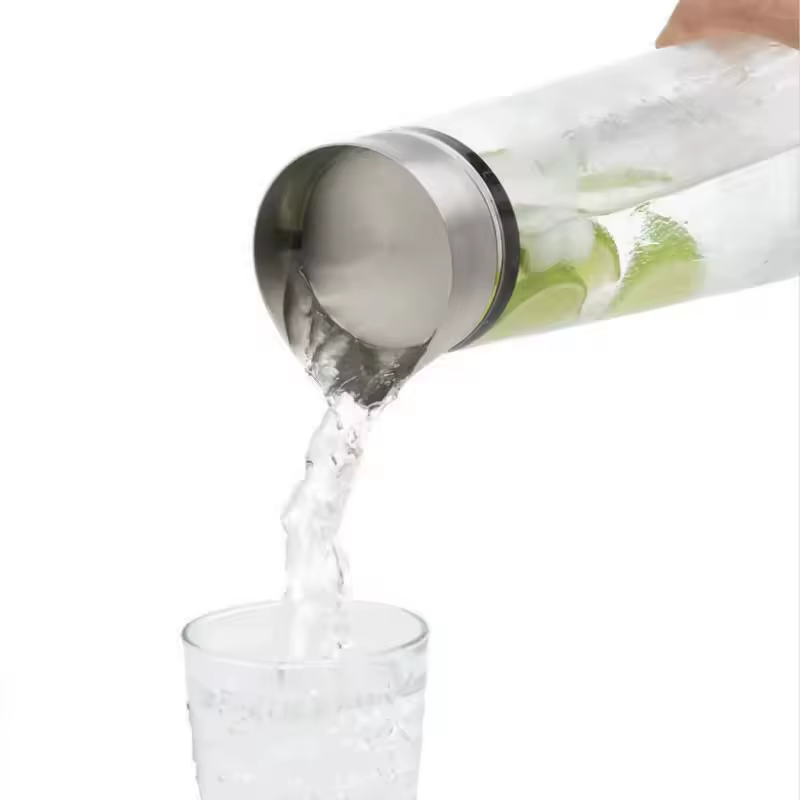 Bouteille d'eau en verre épaissi 1L/1.5L avec couvercle en acier inoxydable
