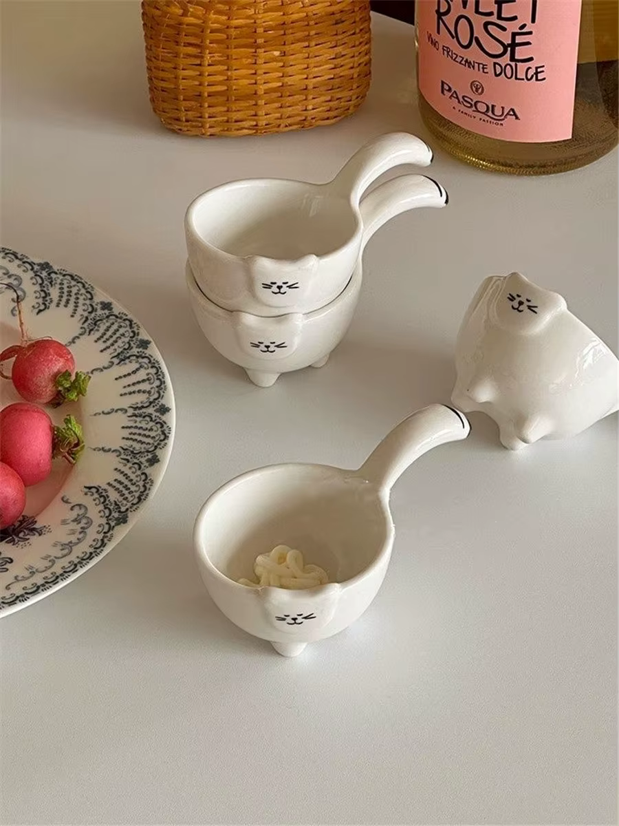 Petite tasse à café et à lait en forme de chat, petit bol à saccharine en céramique avec poignée, petite assiette à ingrédients mignons, 20ml, 0.7oz