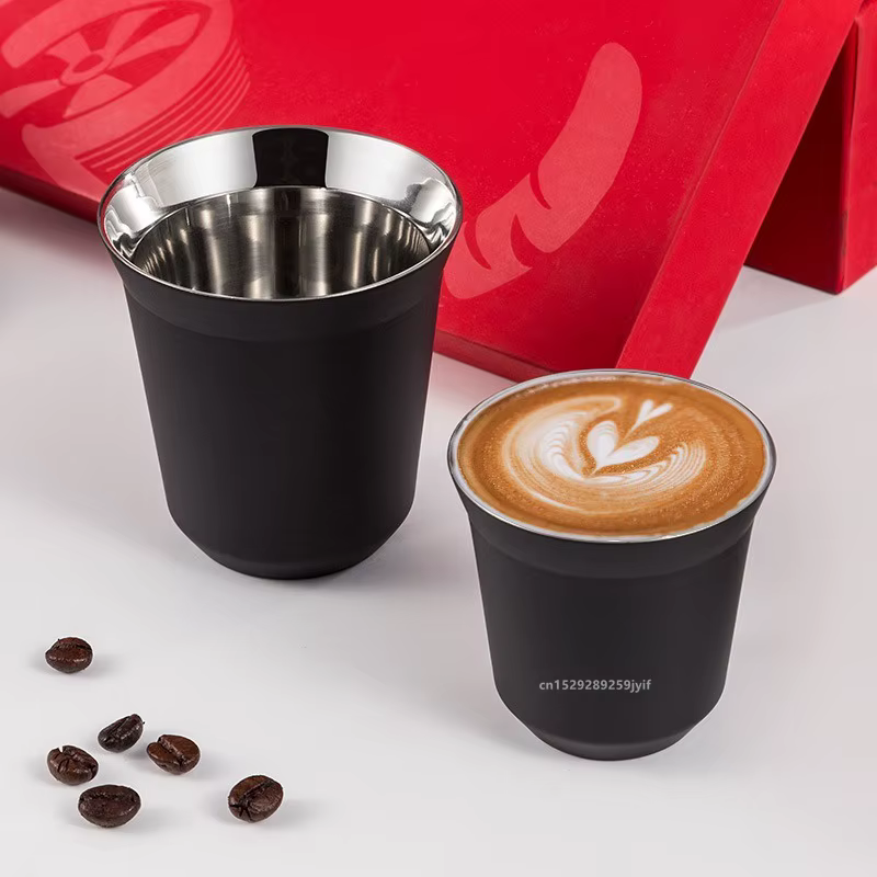 Tasse à café capsule en acier inoxydable à double paroi avec fond plat