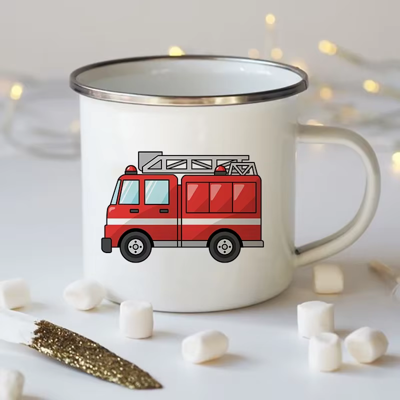 Tasses à café pour le petit-déjeuner, tasses à bière, tasses à thé, mugs en émail, vaisselle à boisson, avec motif d'excavatrice de dessin animé, amusantes, de voyage, mignonnes, originales, style ani