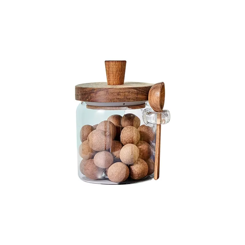 Pot scellé en verre, boîte de stockage de café et de thé à cinq grains avec cuillère en bois