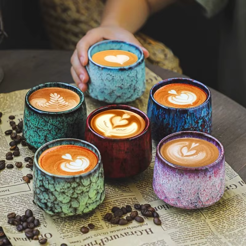 Tasse à café en céramique à glaçure réactive colorée