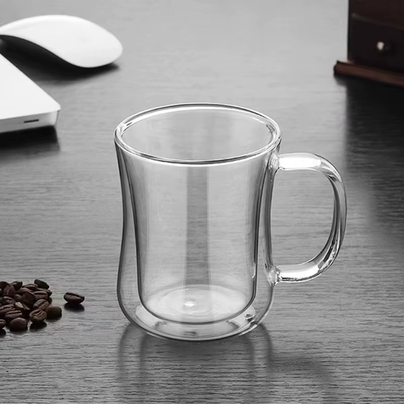 Verres transparents à double paroi en borosilicate avec poignée