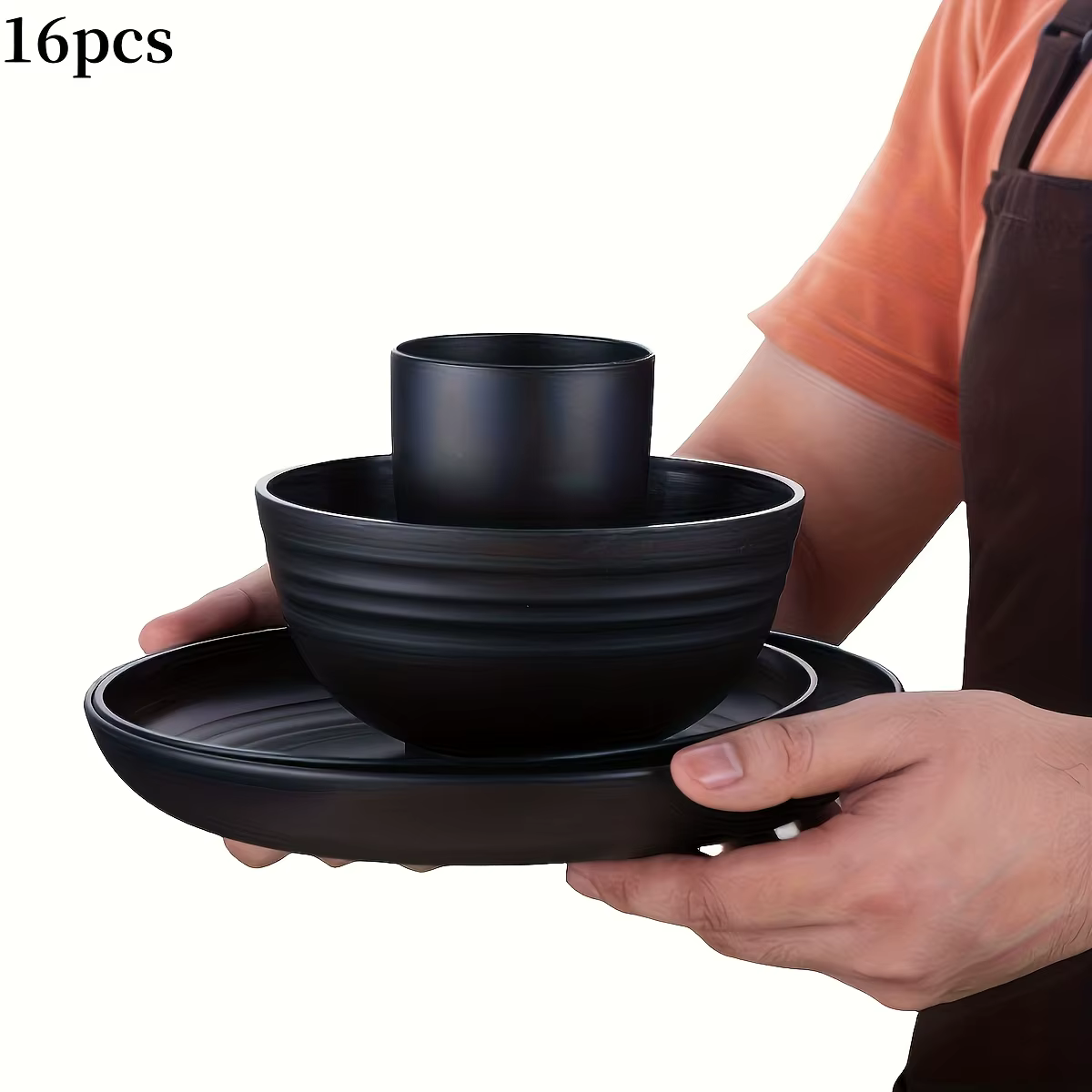 Service de vaisselle en plastique incassable de 16 pièces | Assiettes lavables au micro-ondes et au lave-vaisselle Bols