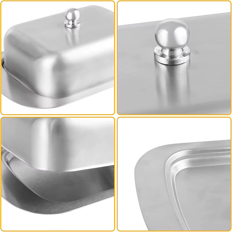 Plat à beurre en acier inoxydable avec couvercle, boîte de rangement pour beurre et fromage, plat à fromage, assiette à beurre avec couvercle, porte-beurre, vaisselle de cuisine