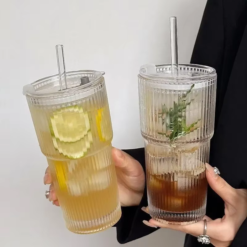 Tasse à café en verre à rayures de 600ML