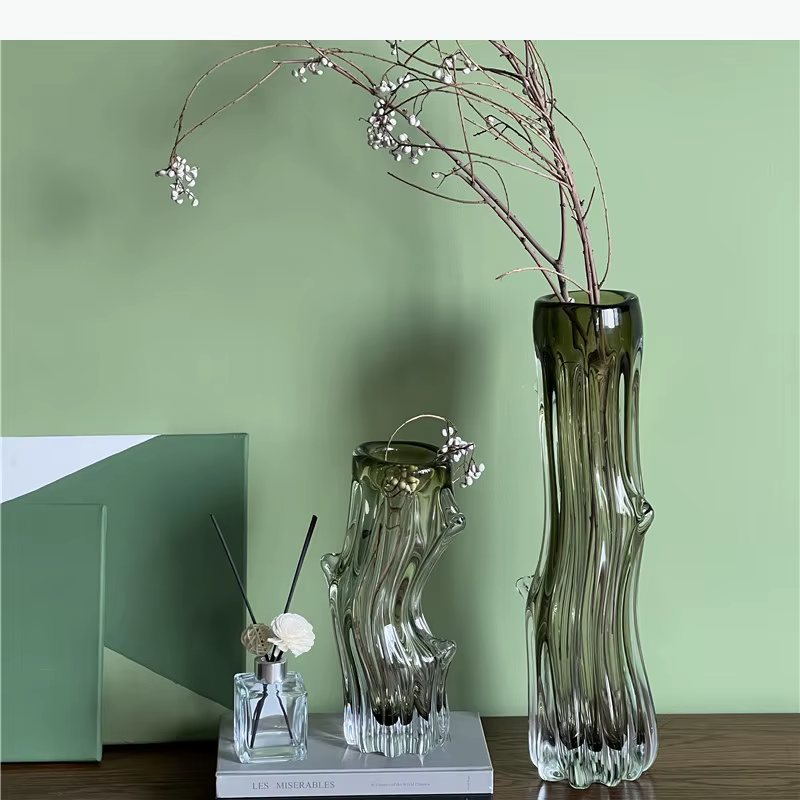 Vase en verre transparent en forme de tronc d'arbre, décoration de bureau, arrangement floral, pots de fleurs hydroponiques, vases floraux, décoration esthétique de la pièce