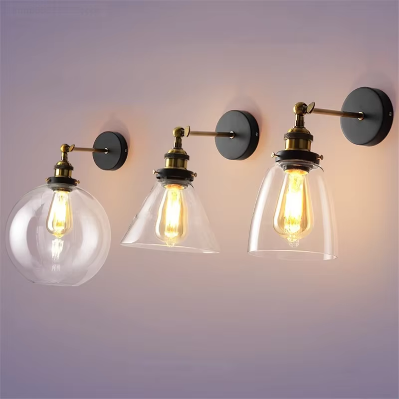 Lampes murales Vintage en verre et métal, appliques murales LED pour la maison, salon, décoration de chambre à coucher, Luminaire industriel rétro