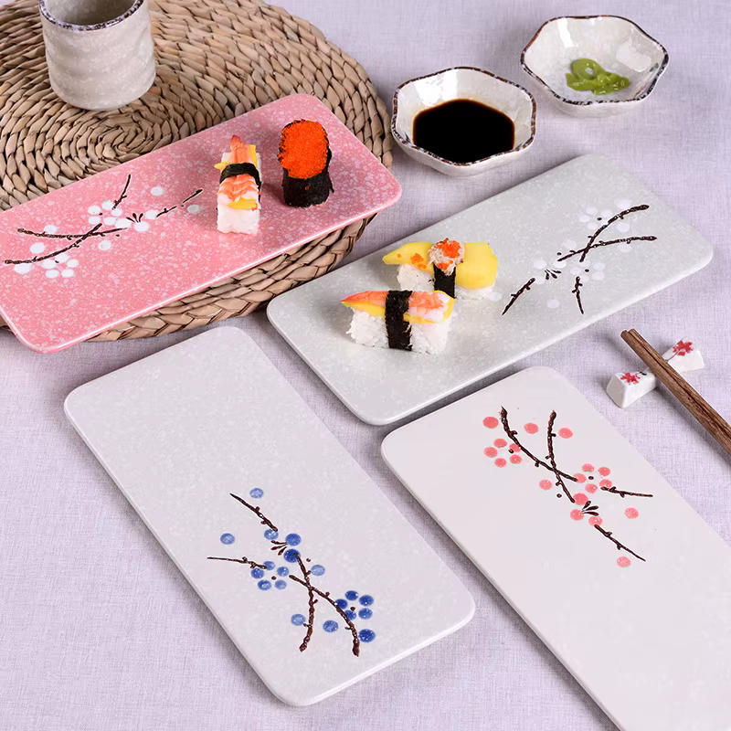 Assiettes rectangulaires en céramique de style japonais