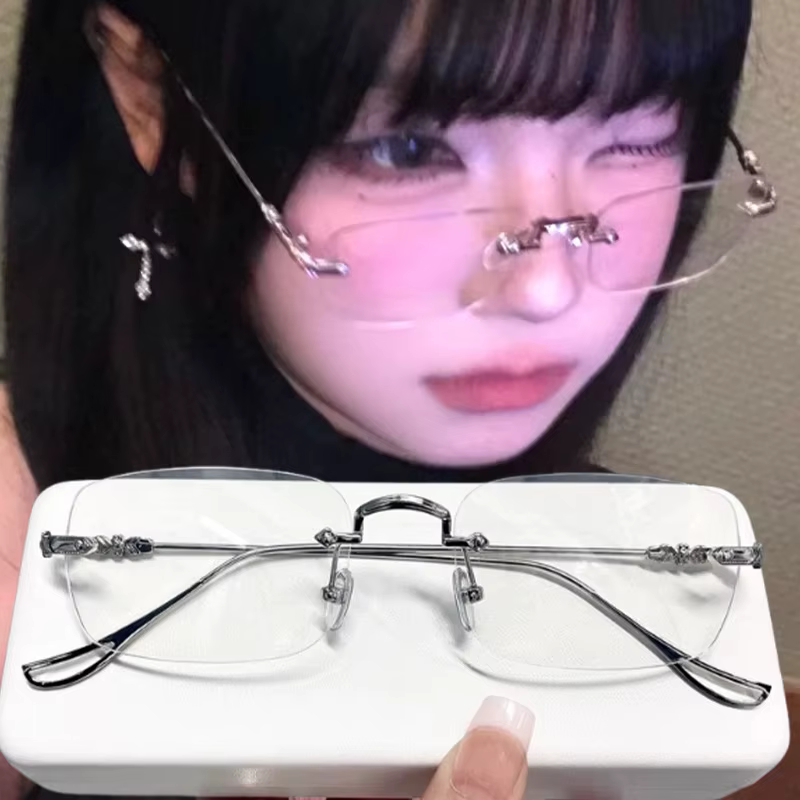 Vintage Y2K Anti lumière bleue bloquant les lunettes mode Transparent carré sans cadre lunettes argent doré carré sans monture lunettes