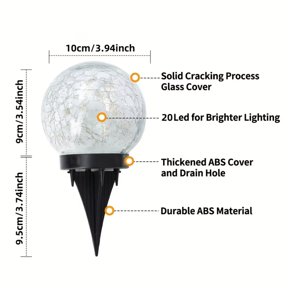 Globes solaires en verre fissuré – Lampes boule d'extérieur étanches pour décoration de patio/cour
