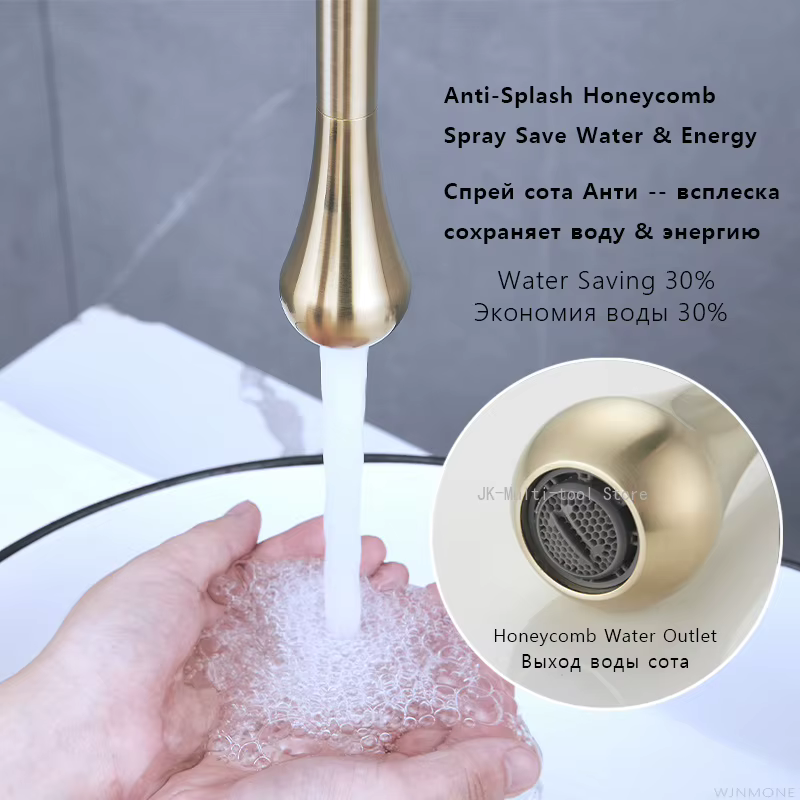 Robinet de salle de bain doré brossé, design plafond, mitigeur en laiton pour lavabo, eau chaude et froide, robinet de lavabo pour hôtel, robinets personnalisés