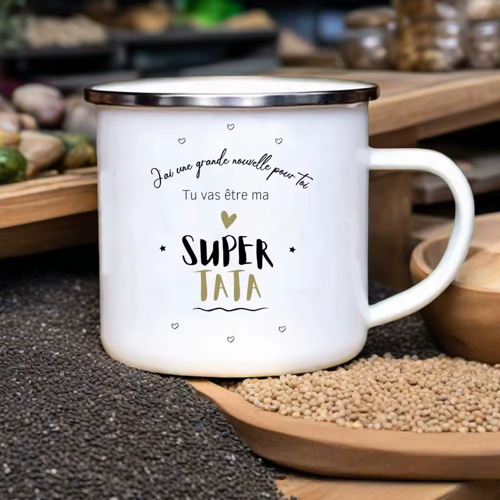 Tasse en émail imprimée française frère amis boisson lait tasses à café annonce de grossesse