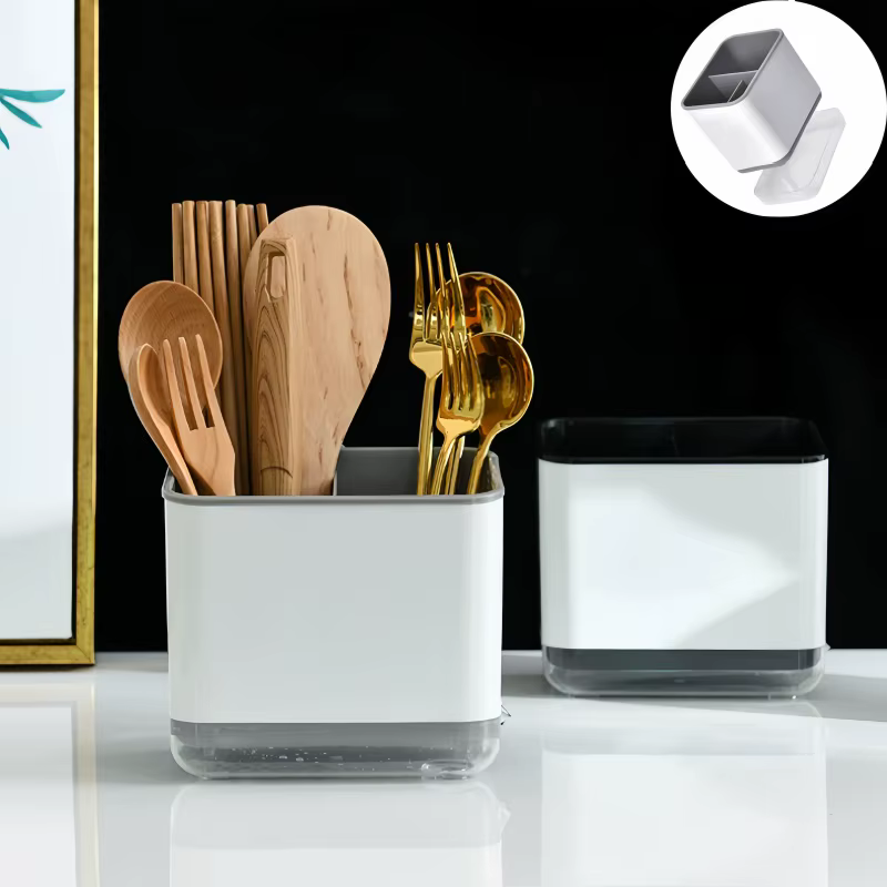 Boîte de rangement pour baguettes et vaisselle domestique. Fond avec bac de vidange. Cage
