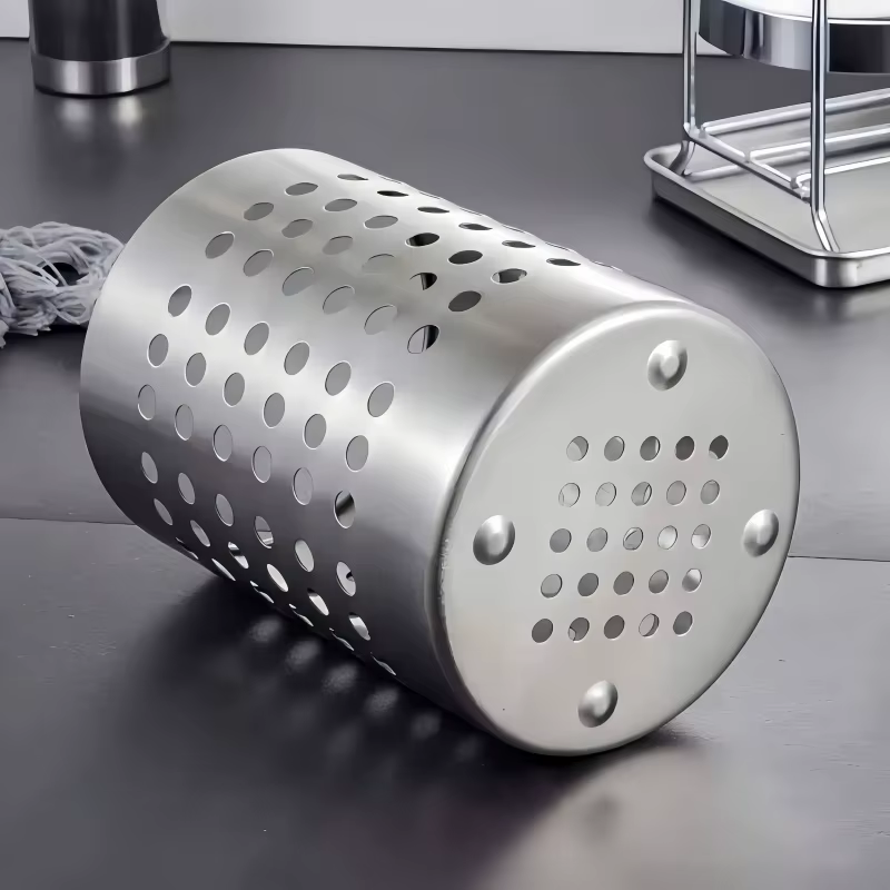 Boîte de rangement pour baguettes en acier inoxydable cylindrique
