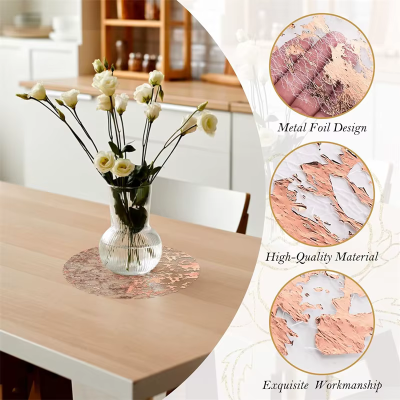 Set de Napperons Jetables Ronds en Feuille Métallique Dorée