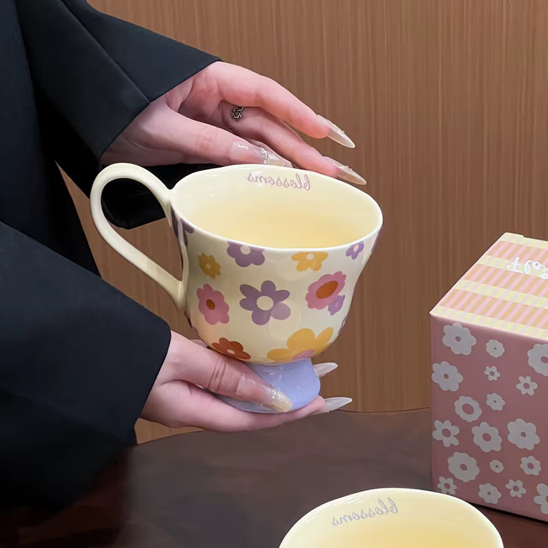 Tasses à eau en céramique à motif floral mignonnes