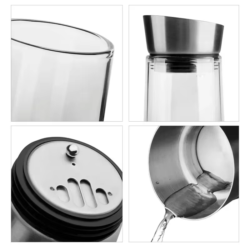 Grande bouteille d'eau en verre épaissie avec couvercle en acier inoxydable