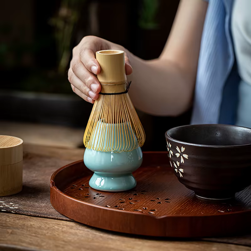 Fouet à thé Matcha japonais (Chasen), cuillère à thé (Chashaku), thé Matcha