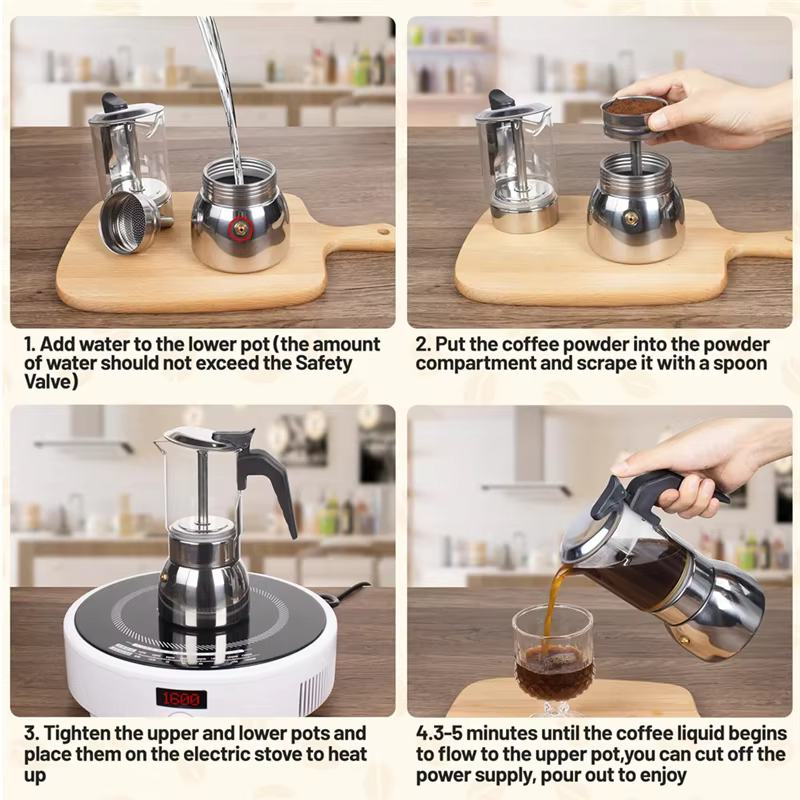 Machine à café italienne en acier inoxydable Moka Pot 9 tasses verre clair cuisinière cafetière expresso 450Ml 15Oz