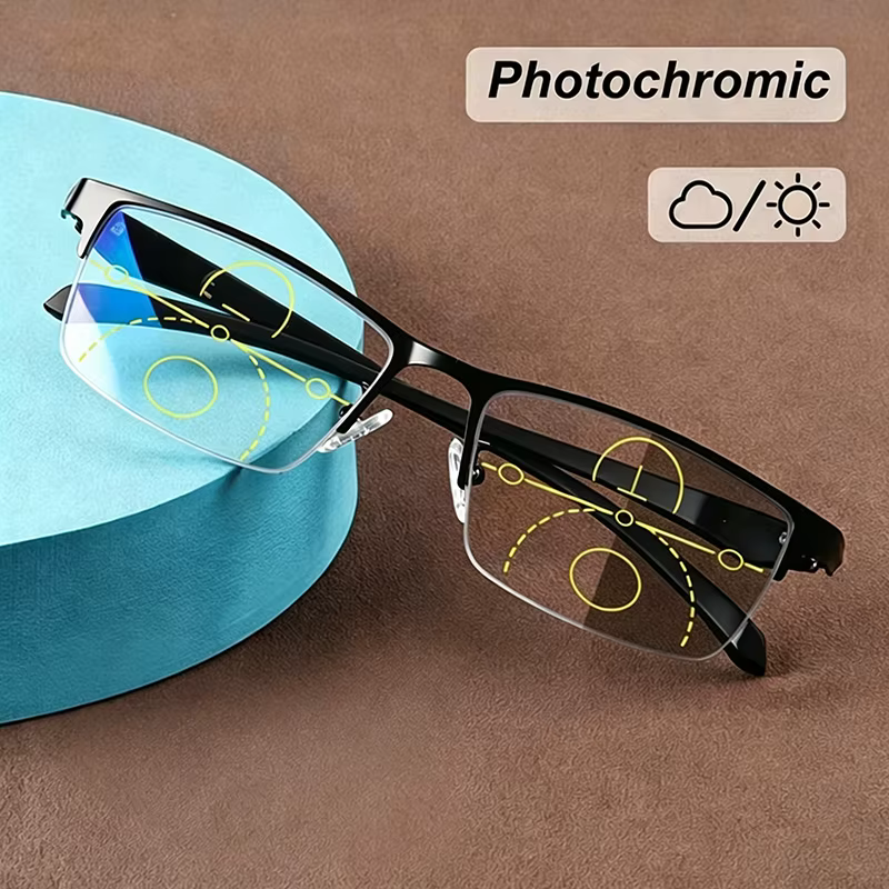 Lunettes de lecture multifocales photochromiques pour hommes avec fonctions de vision de près et de loin, zoom intelligent et verres anti-lumière bleue