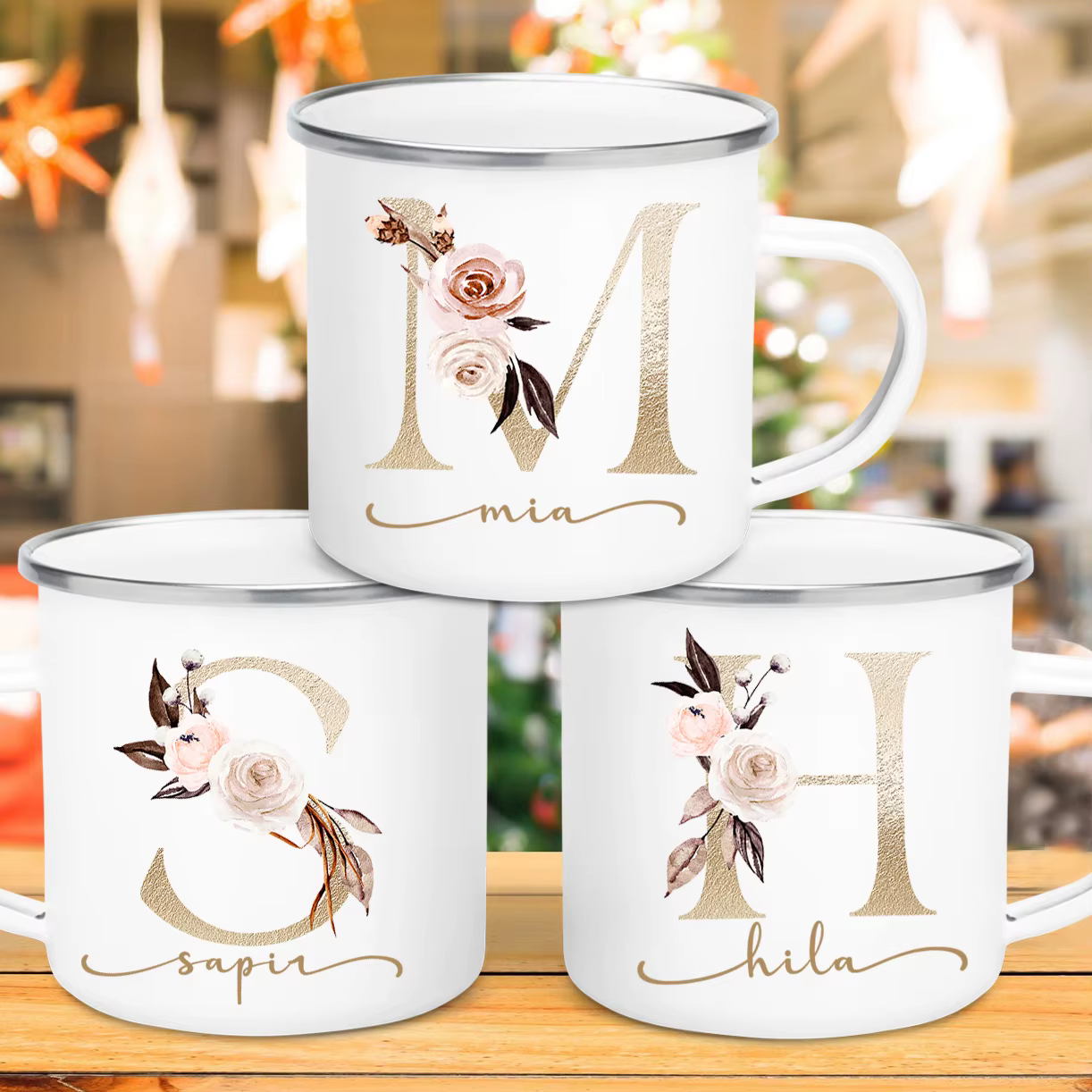 Tasses à imprimé floral Nom personnalisé