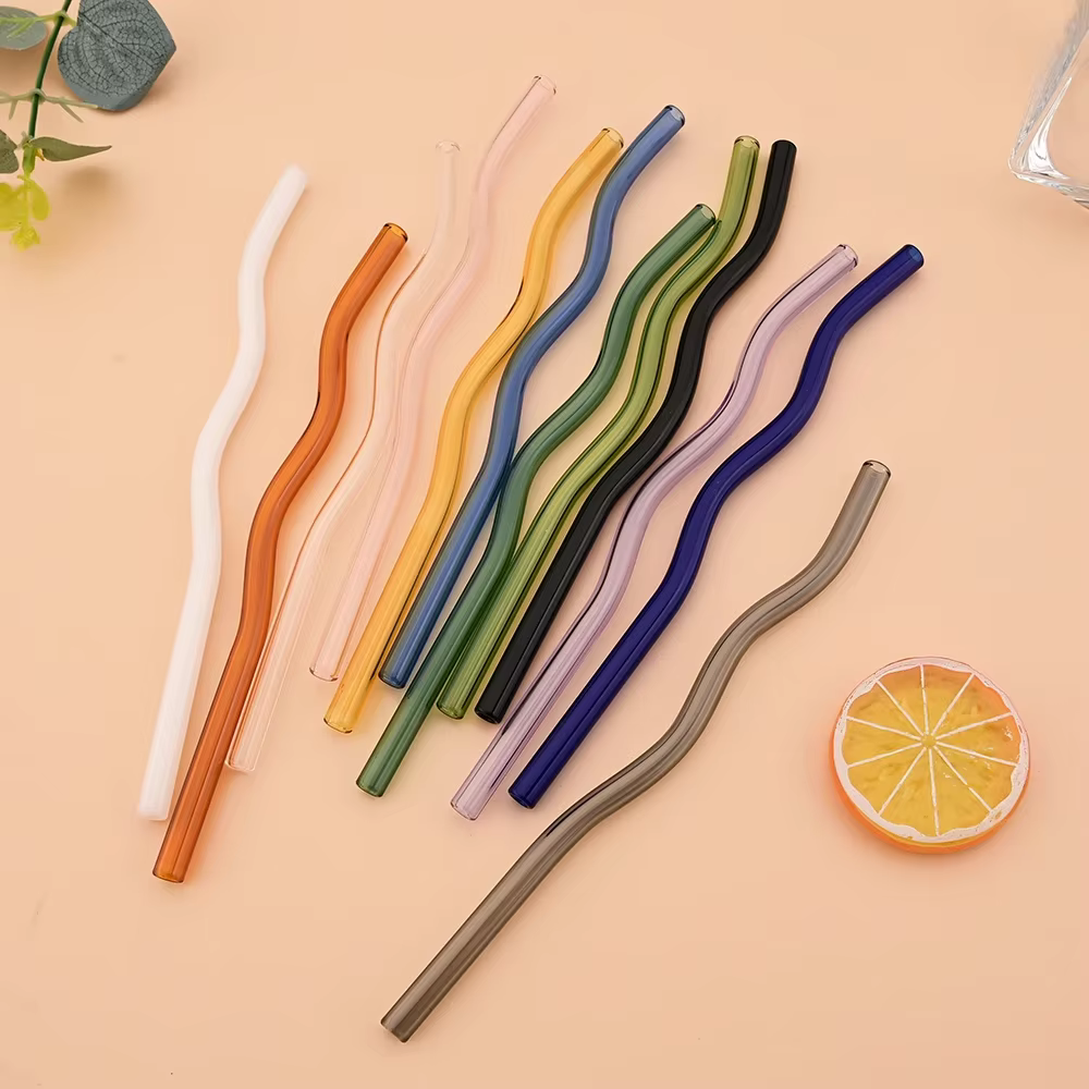 Pailles en verre ondulées réutilisables