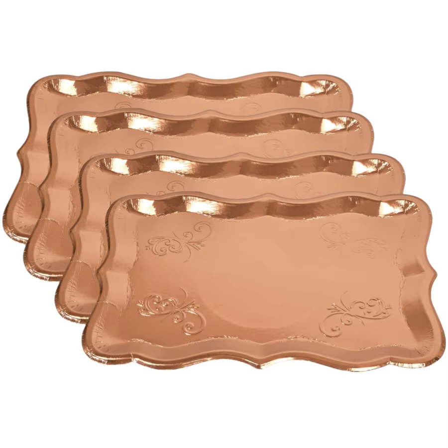Plateau rectangulaire 10 pièces couleur unie avec bordure dorée pour mariage
