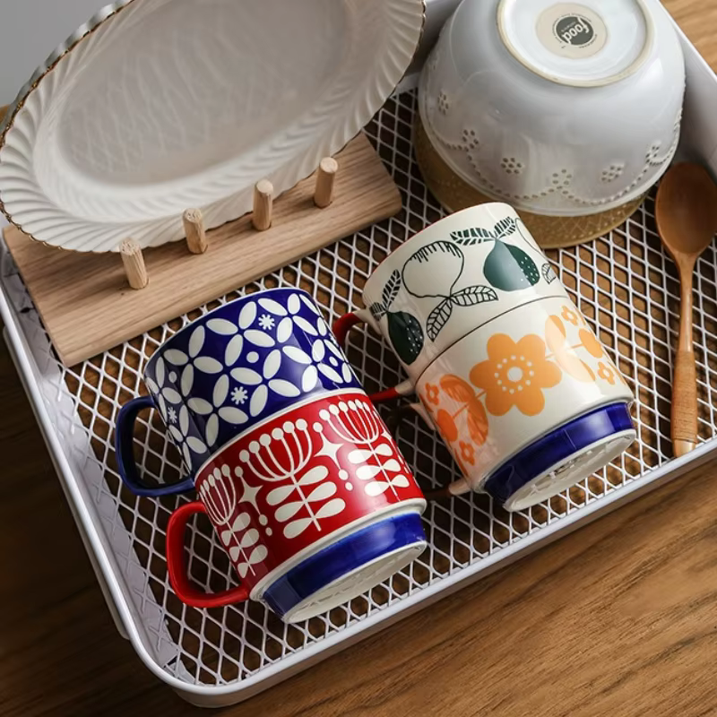 Tasse à café à fleurs japonaises rétro en céramique