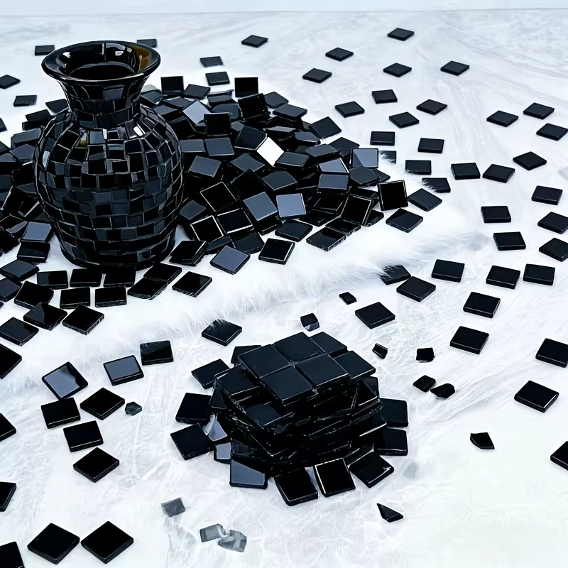 100/200 grammes de mosaïque en verre, morceaux de verre noir 2,5*2,5, adaptés aux matériaux de décoration DIY faits à la main, aux cadres photo créatifs faits à la main, aux ornements de décoration in