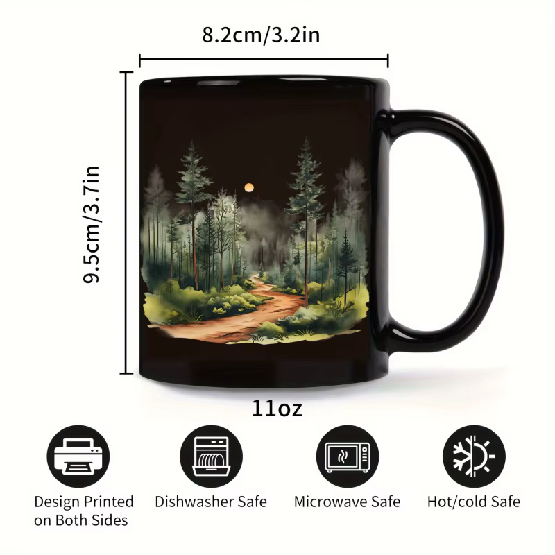Tasse en céramique, sentier de la forêt noire avec motif lune et arbre