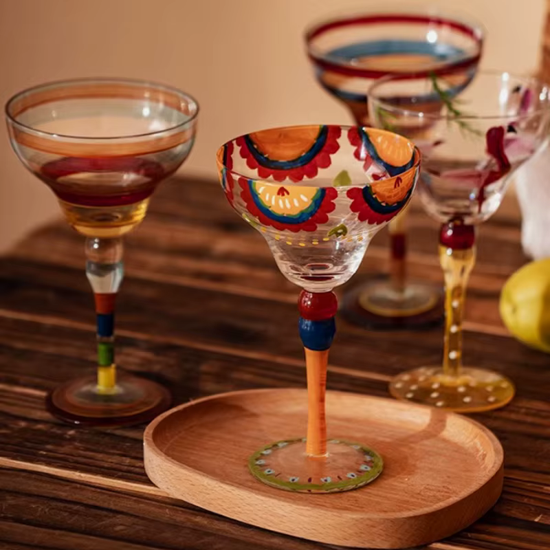 Ensemble de verres à Cocktail Margarita et Champagne colorés faits à la main