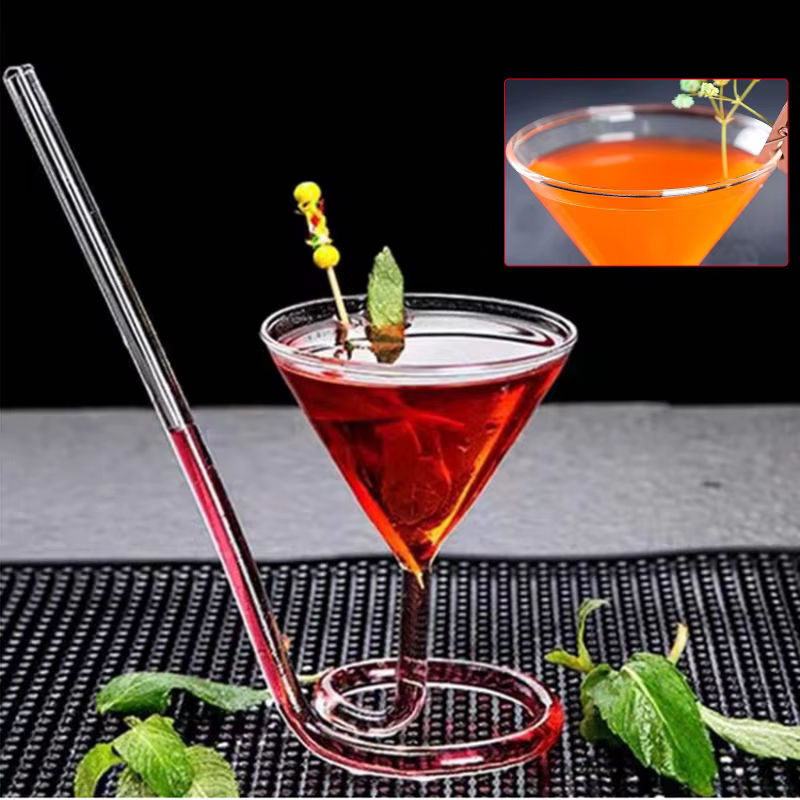 Verre spirale Cocktail tasse créative verre paille verres à vin Triangle jus Martini vin rouge whisky tasses fête Bar vin ensemble cadeau