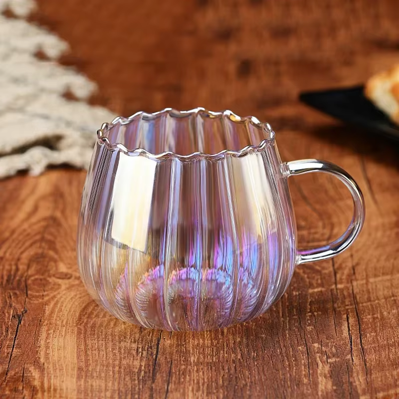 JUSTINLAU 400ml tasses à café en verre à haute teneur en Borosilicate tasse à rayures créative petit déjeuner
