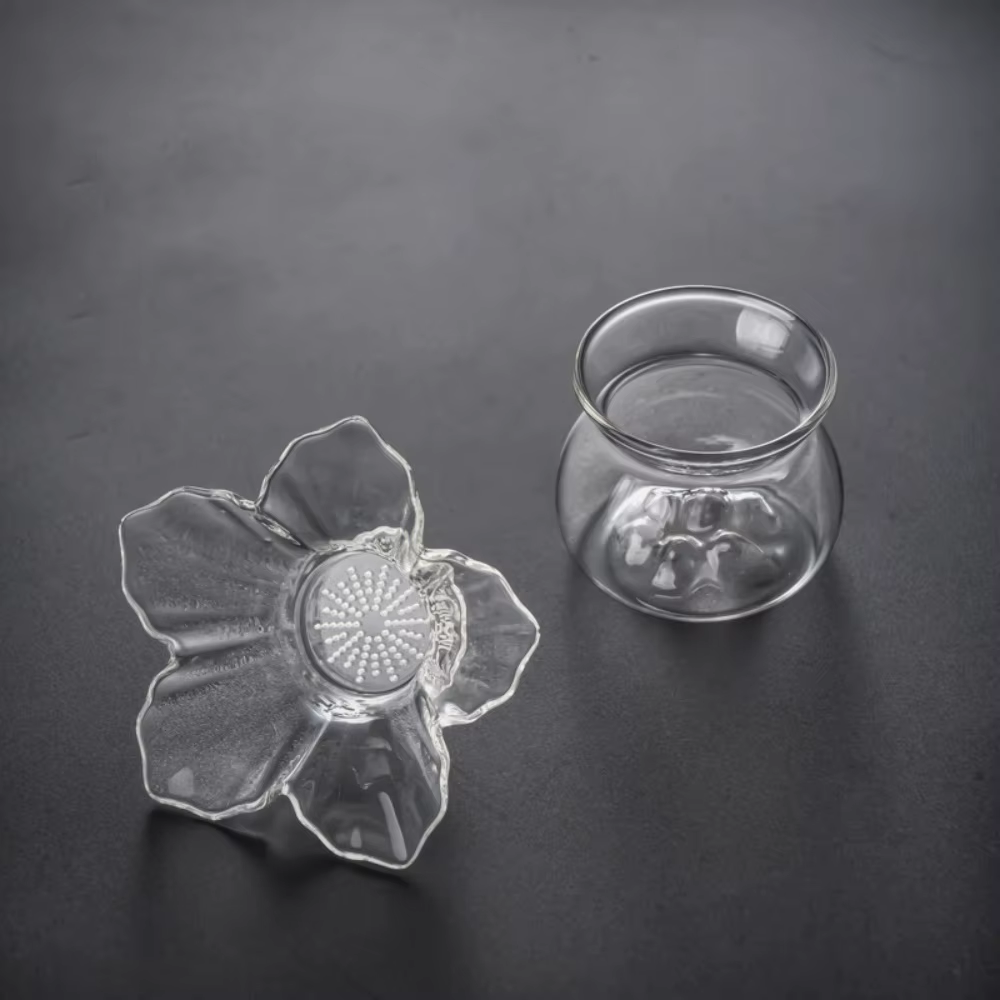 Passoire à thé en verre à fleurs avec Base de support