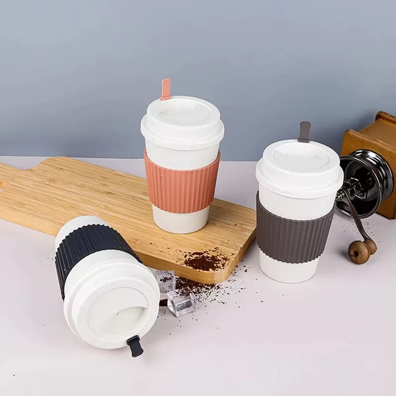 Tasse à café portable réutilisable avec paille de blé