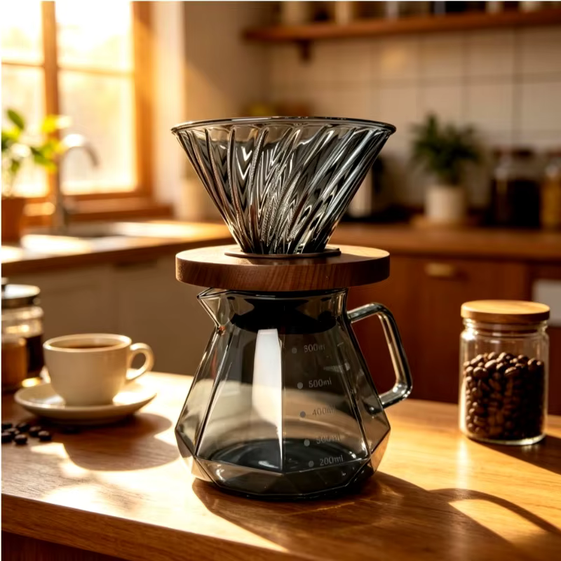 Cafetière à filtre en verre, design diamant, avec support de filtre, pour usage domestique et professionnel