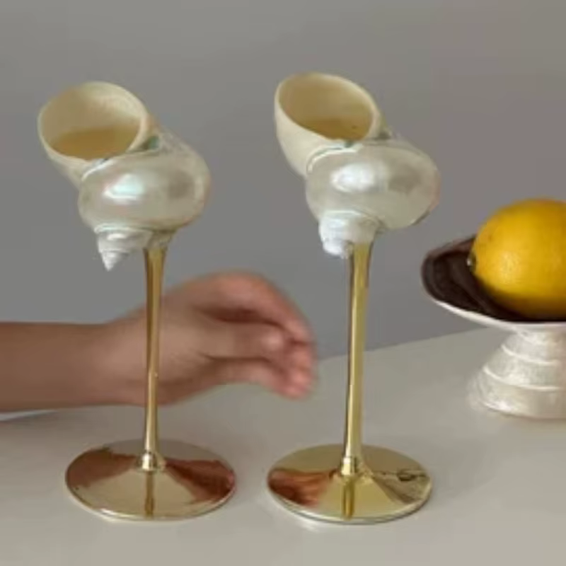 Verre à vin à tige haute conque artistique, Design de coquillage élégant, verres de luxe tendance pour Occasions spéciales