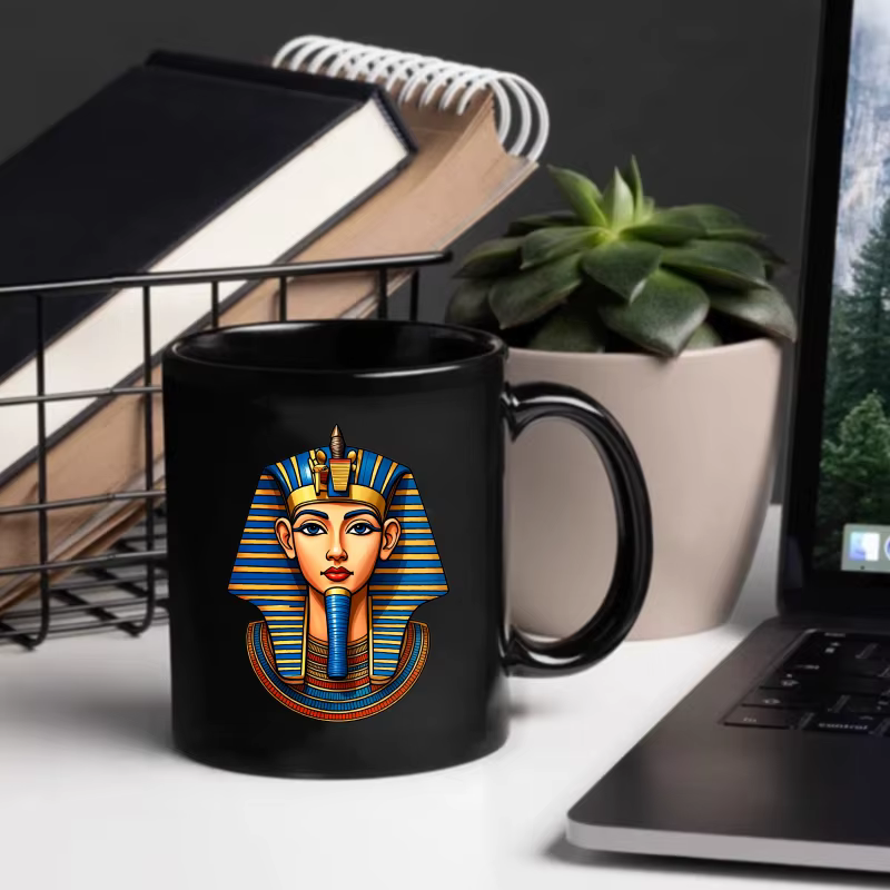 Tasse en céramique, design pharaon égyptien noir