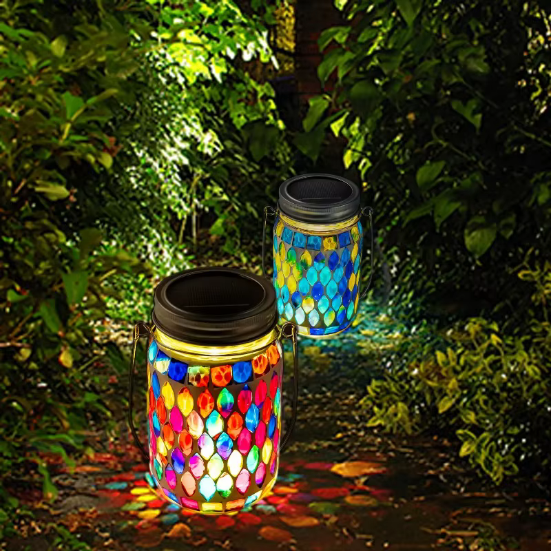 Lampe suspendue solaire en mosaïque, étanche, en verre, adaptée aux intérieurs et extérieurs, jardins, terrasses, fêtes, cours, balcons