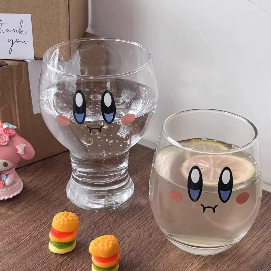 Tasse à eau en verre Kirby, motif dessin animé mignon, grande capacité, pour jus et lait, nouvelle collection, design créatif exquis, ensemble familial