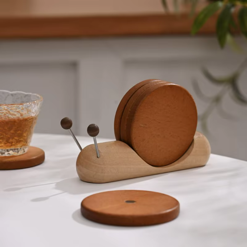 Sous-verres d'escargot en bois massif avec Base antidérapante