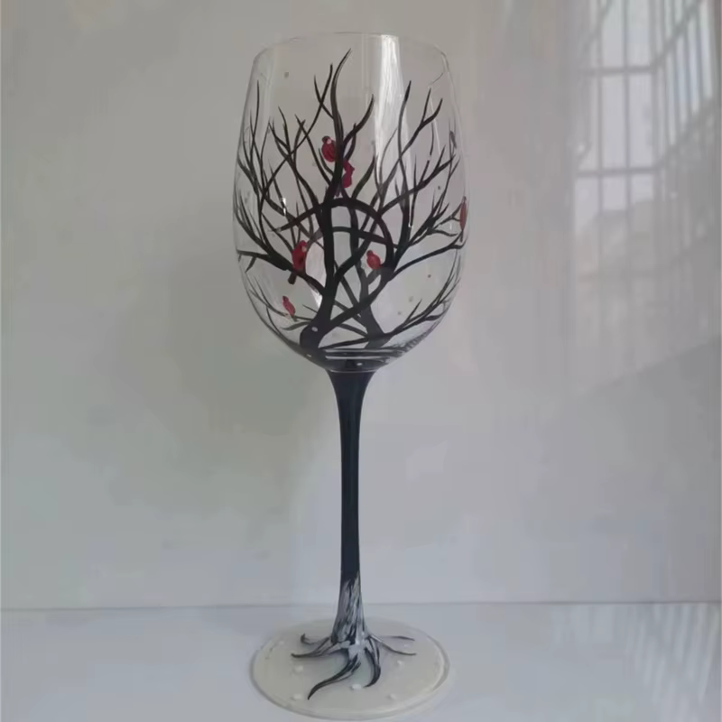Verre à vin arbre quatre saisons, gobelets peints à la main, verre à pied haut unique, tasse, verrerie pour la famille, les amis, drop sunshine