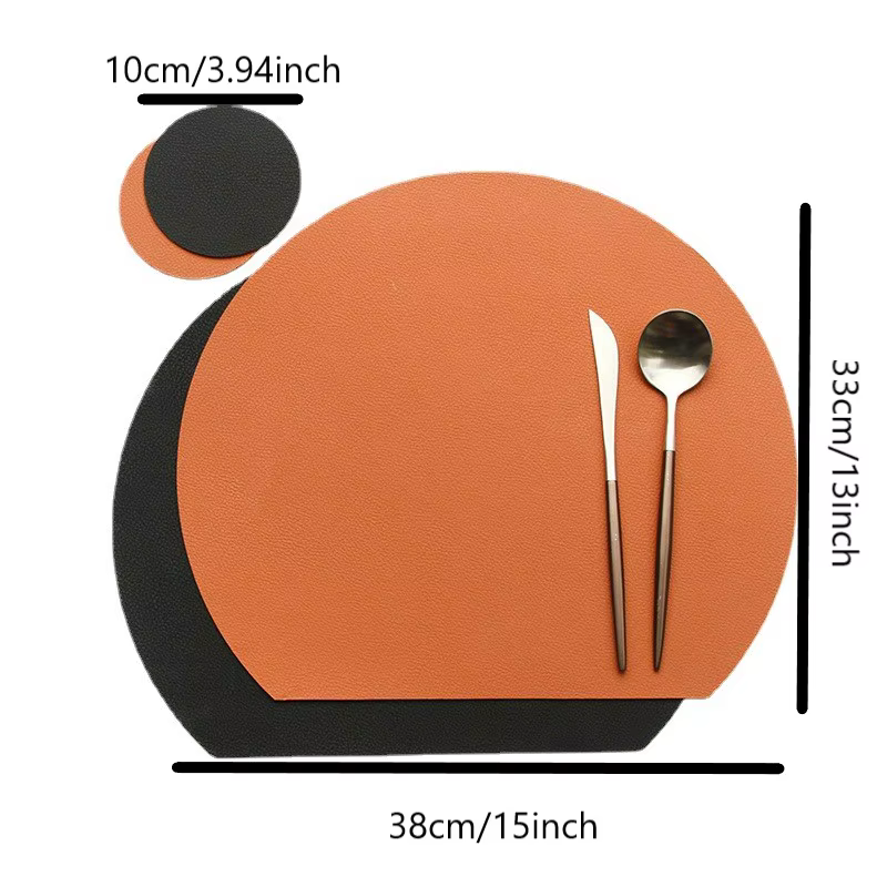 Ensemble de 1/6/10 sets de dessous de plat et de sous-verres en cuir PU